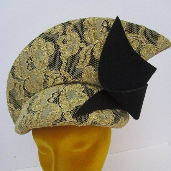 Dramatic Gold Lace Calot Helmet Hat Church Races Wedding main image 8